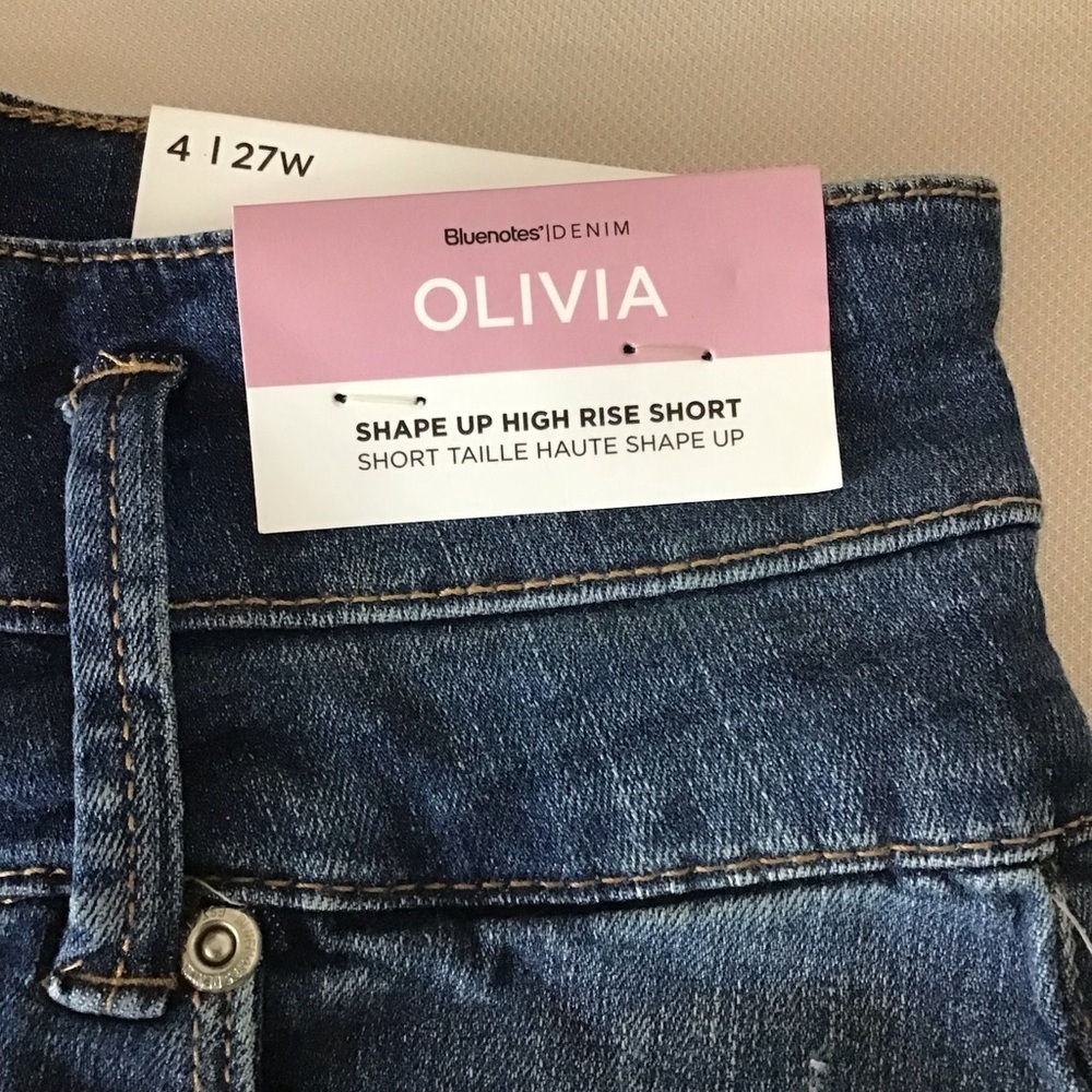 Bluenotes Olivia Dark Blue Distressed High Rise Jean Shorts - Picture 3 of 11